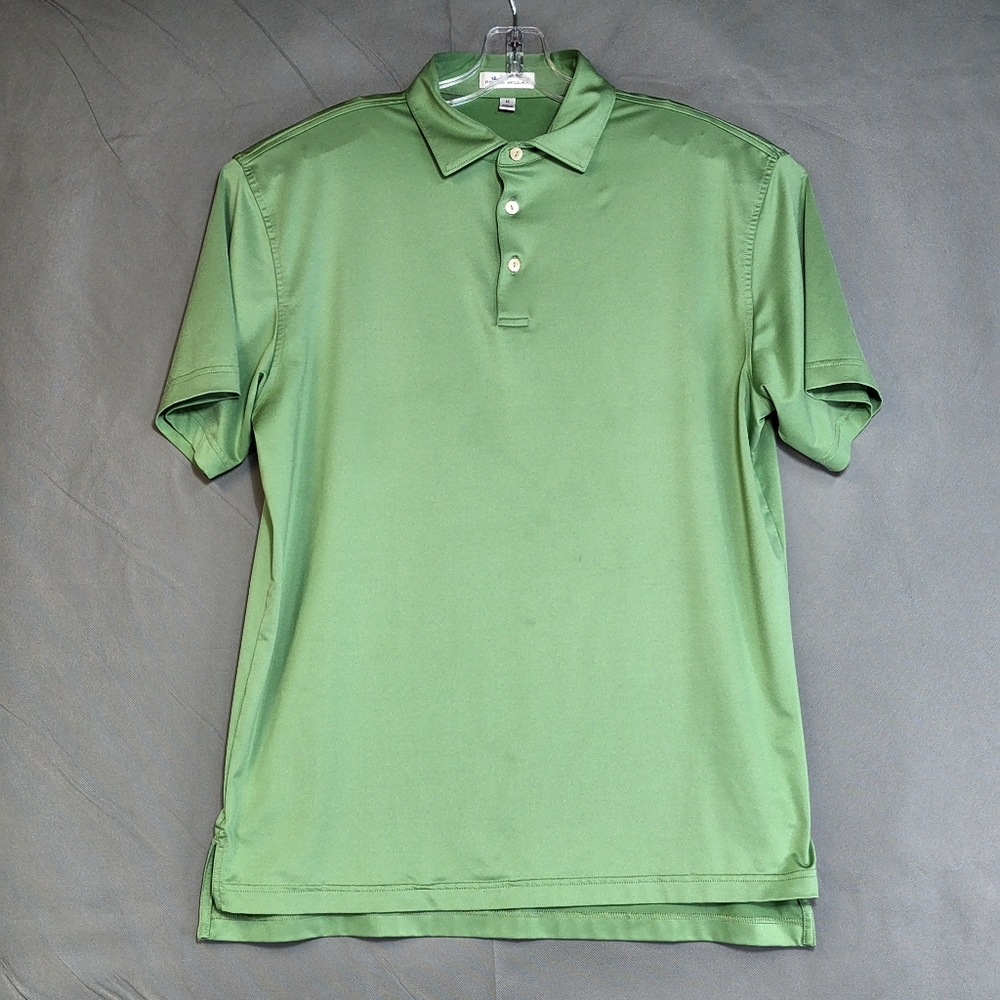 Peter Millar Polo Shirt Men Size Medium Solid Green Comfort Golf Outdoor Logo